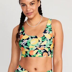 Scoop-Neck Longline Bikini Swim Top Lemons oranges tropical XS XSmall S SM Small